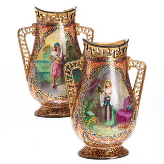 Appraisal: Pair Austrian Orientalist porcelain vases Pair Austrian Orientalist porcelain vases