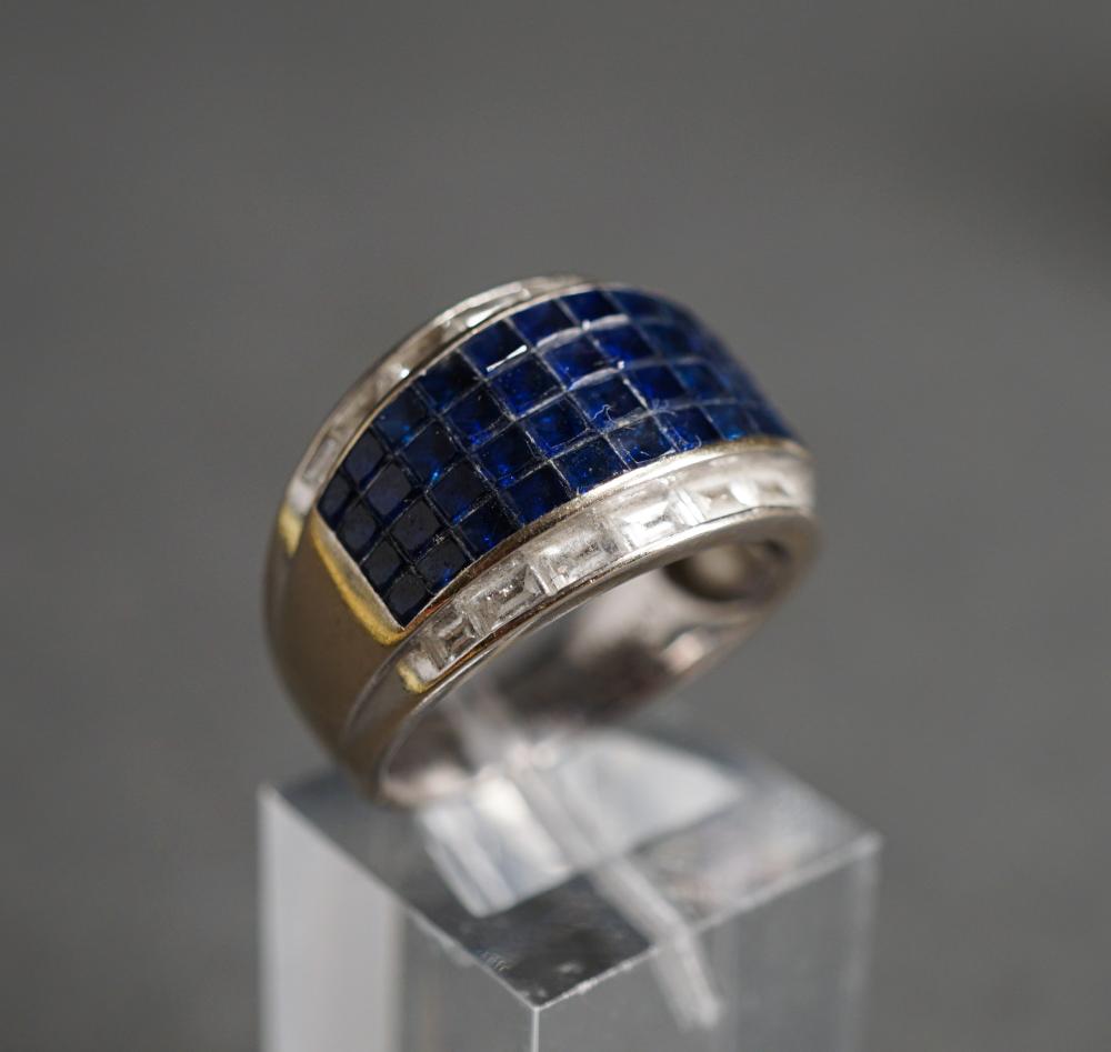 Appraisal: -KARAT WHITE-GOLD BLUE SAPPHIRE AND DIAMOND RING GROSS DWT SIZE