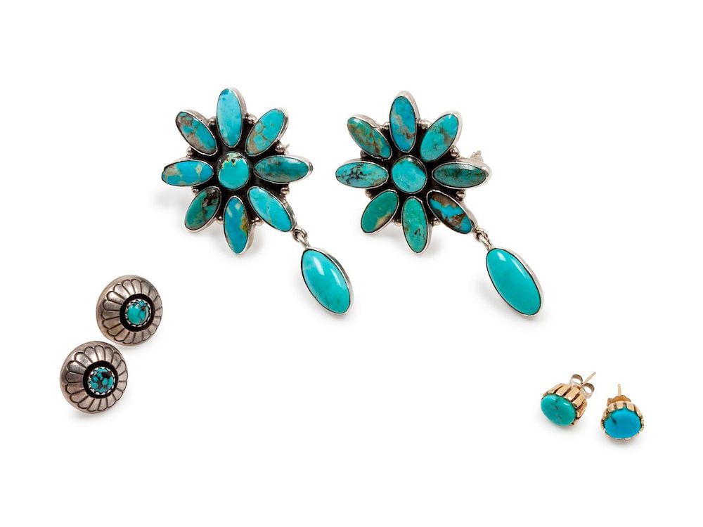 Appraisal: Federico Jimenez Mixtec b Silver and Turquoise Ear Clips together