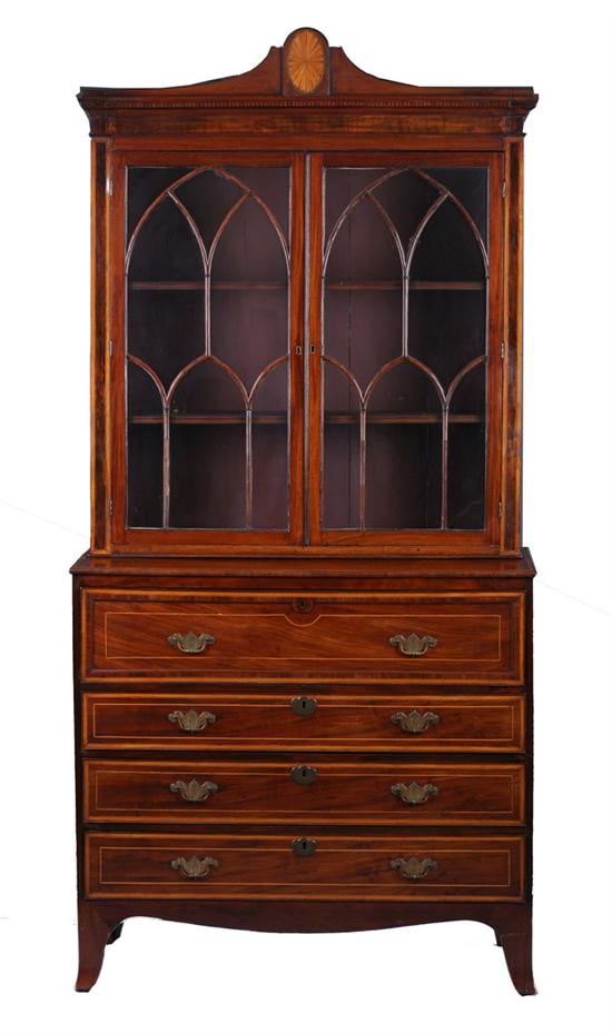 Appraisal: GEORGE III INLAID WALNUT SECRETARY BOOKCASE Late th century in