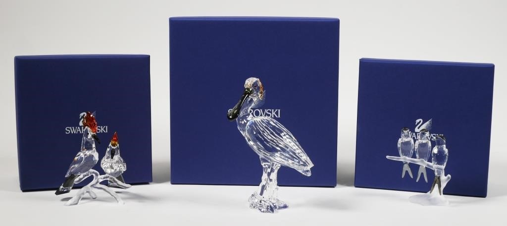 Appraisal: Group of crystal animal figurines by Swarovski including Spoonbill Hoopoes