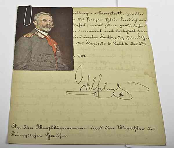 Appraisal: Kaiser Wilhelm II LS to War Minister Lot includes LS