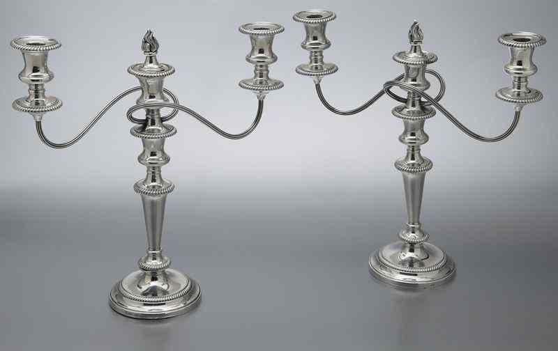 Appraisal: Pr Birmingham sterling silver -light candelabrawith two reeded candle arms