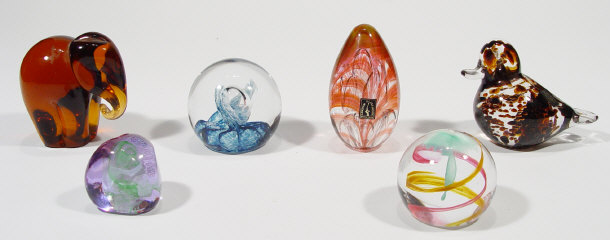 Appraisal: Six colourful glass paperweights comprising three Caithness - pebble fandango