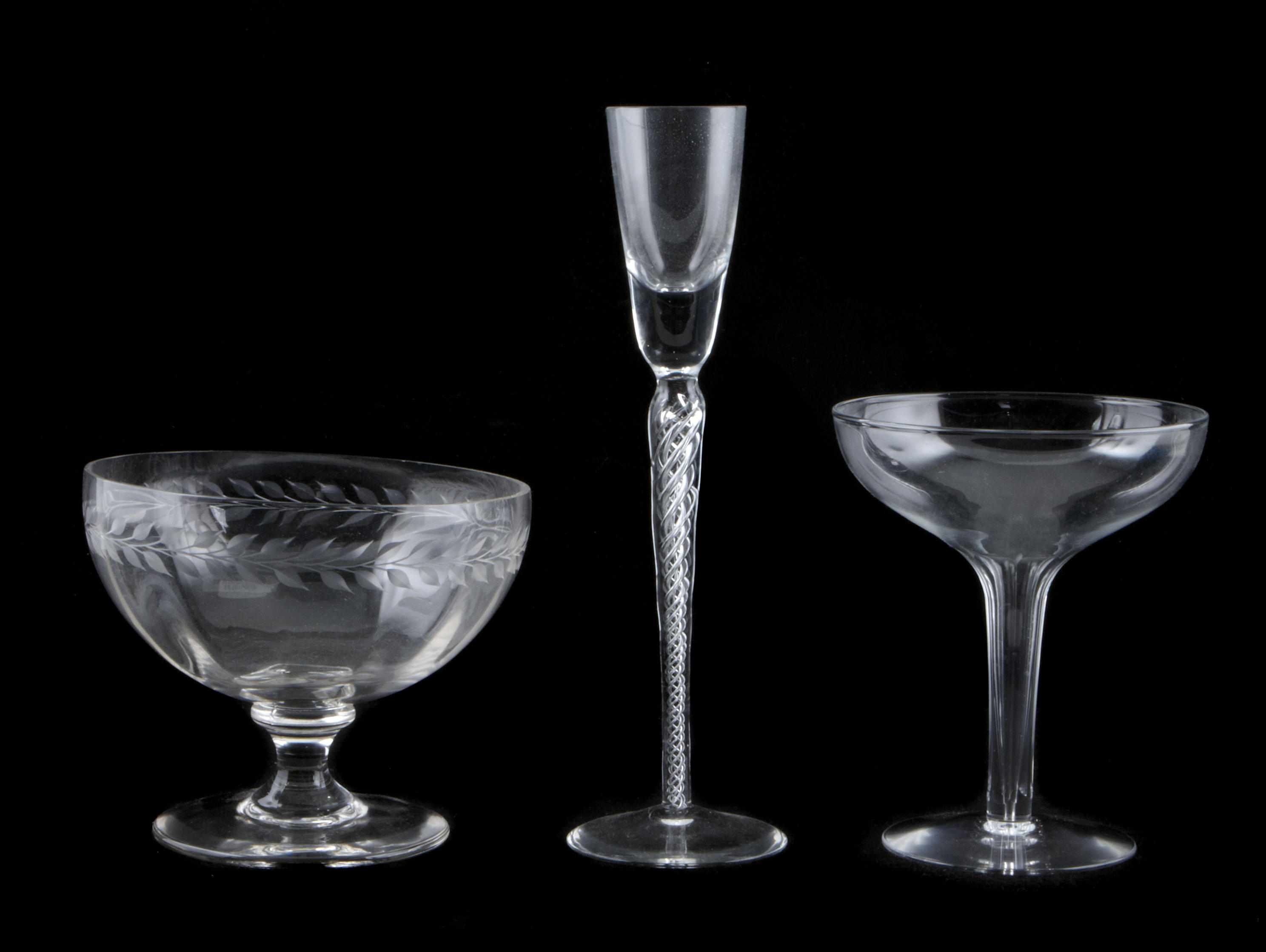 Appraisal: A grouping of assorted glass stemware and table articles including