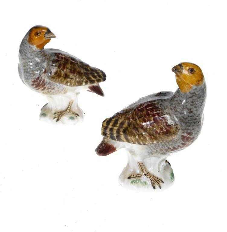 Appraisal: A PAIR OF MEISSEN MODELS OF GREY PARTRIDGE realistically painted