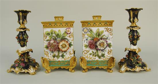 Appraisal: PAIR OF FRENCH PORCELAIN FLOWER ENCRUSTED GILT DECORATED COVERED POTPOURRI