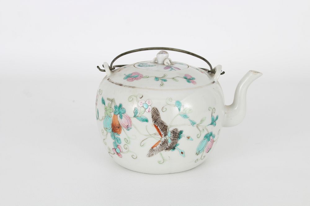 Appraisal: Qing Chinese Famille Rose Butterfly Teapot Qing Dynasty Chinese Famille