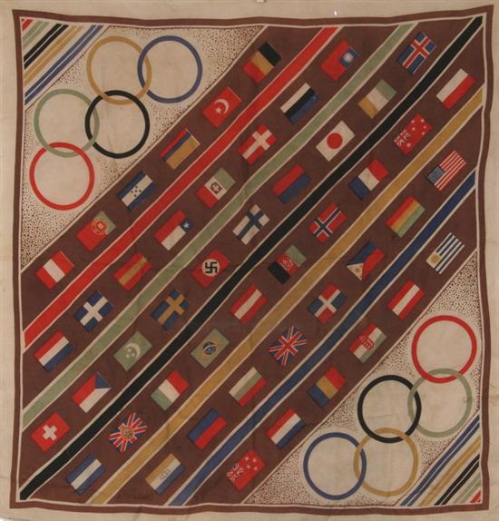 Appraisal: BERLIN OLYMPICS HANDKERCHIEF Olympics rings and flags of nations printed