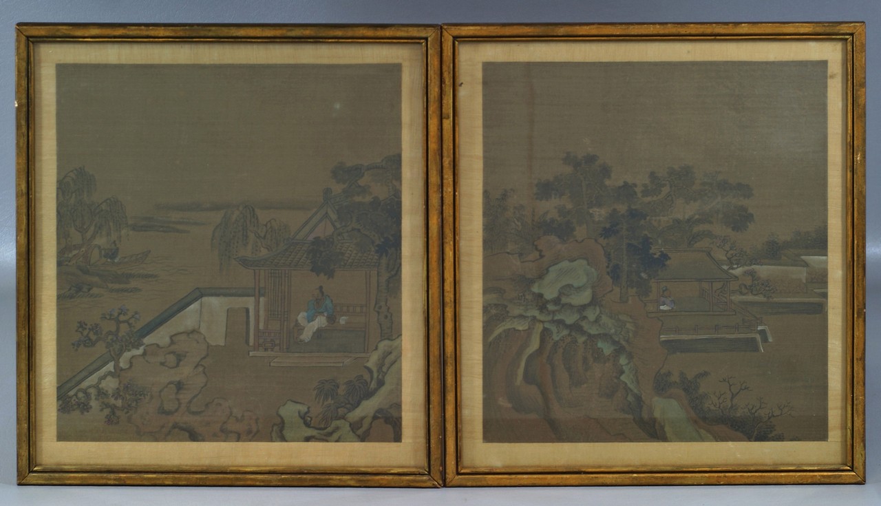 Appraisal: Pair of Chinese Paintings on Silk - x -