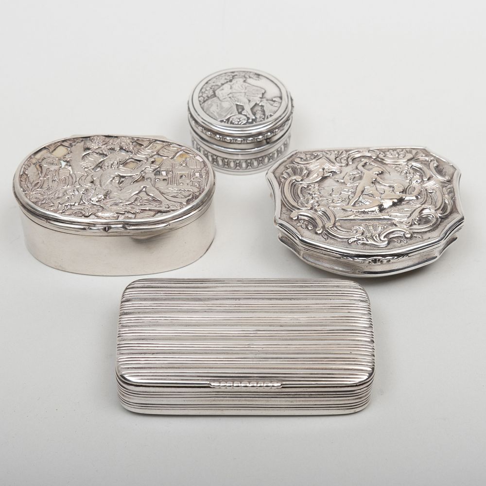 Appraisal: Swedish Silver Snuff Box and Three Continental Silver Snuff Boxes