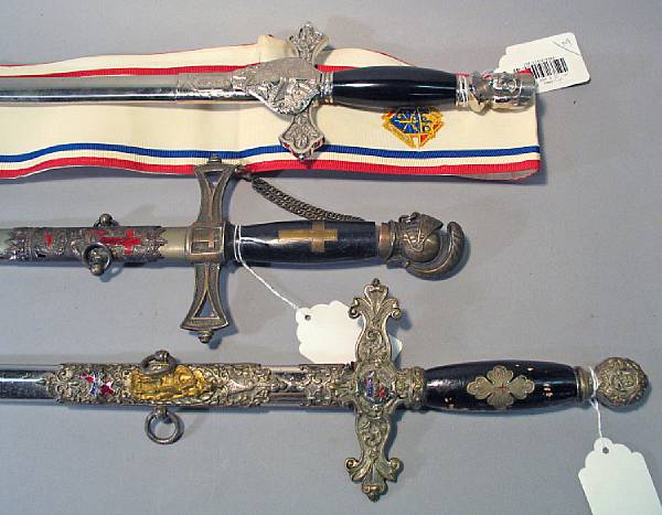 Appraisal: A lot of three American fraternal order swords Comprising Knights