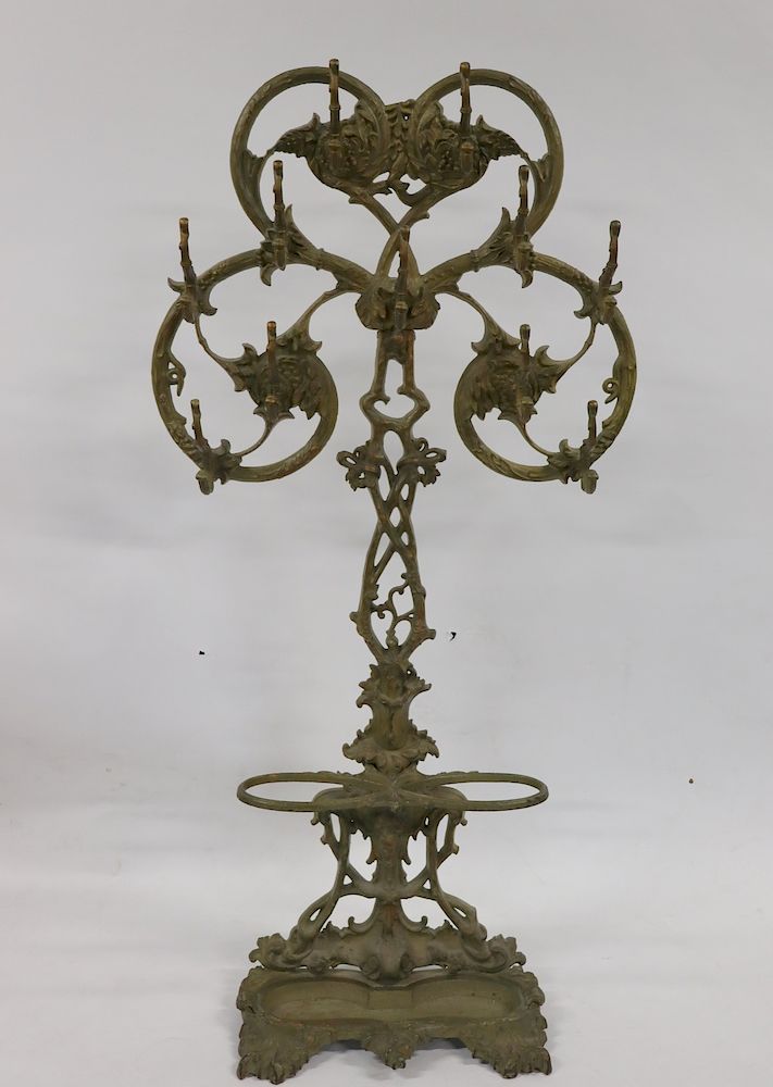 Appraisal: LAWERENCE Signed Ornate Cast Iron Hall Tree Signed on the