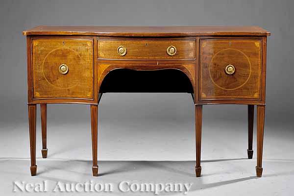 Appraisal: An Antique George III Inlaid Mahogany Sideboard the serpentine satinwood