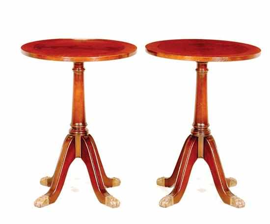 Appraisal: Pair inlaid mahogany lamp tables circular banded top on tapering