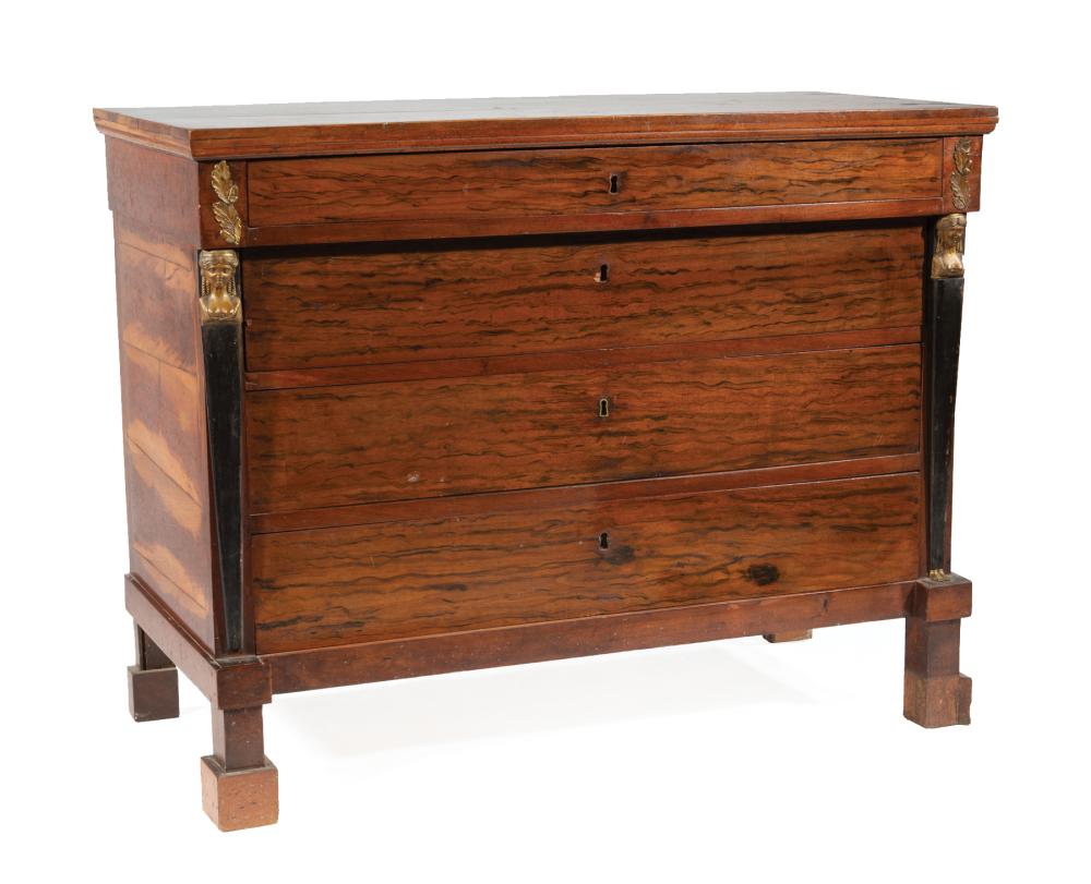 Appraisal: Empire-Style Patinated Metal-Mounted Rosewood Grained Chest of Drawers antique and