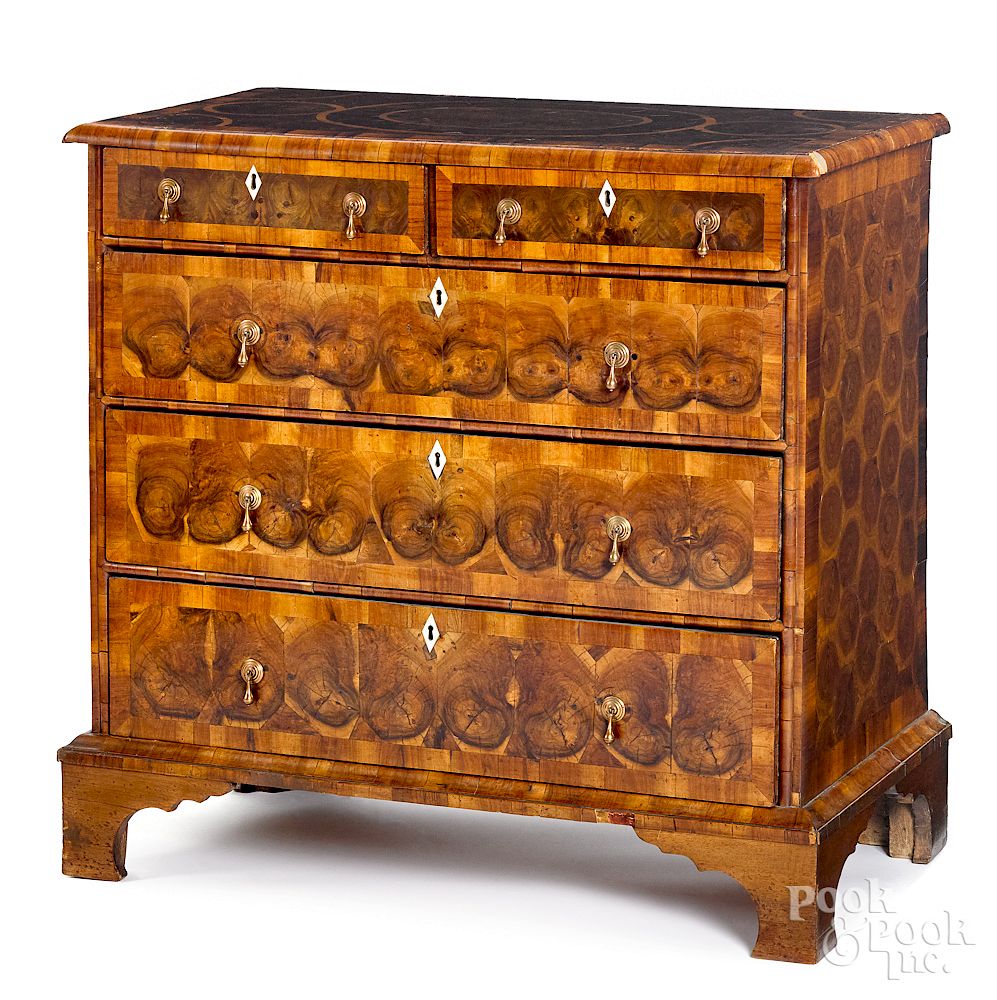 Appraisal: George I oyster veneer chest of drawers Exclusive on Bidsquare