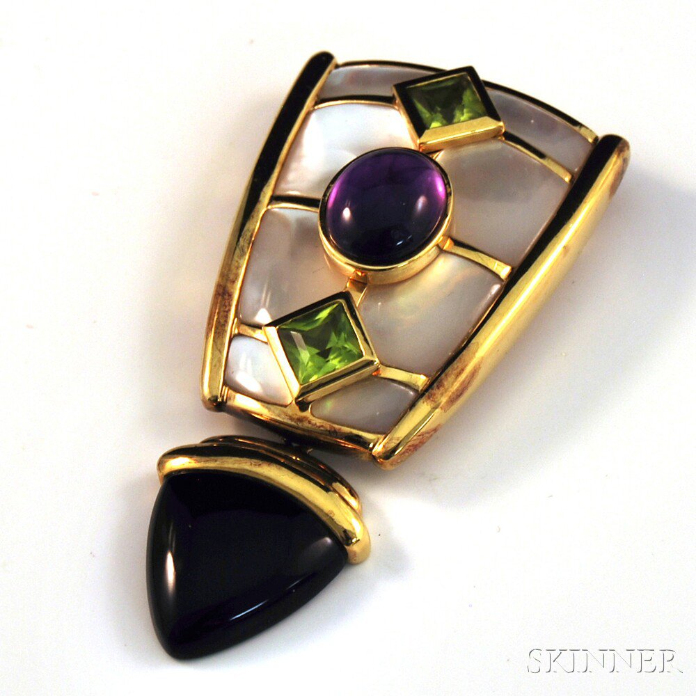 Appraisal: Kylo Gilt Sterling Silver Gem-set Pendant Brooch the contemporary brooch