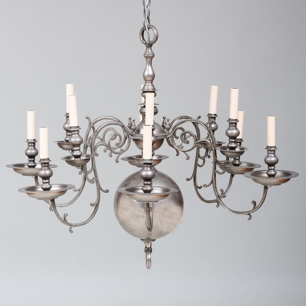 Appraisal: Dutch Baroque Style Pewter Twelve-Light Chandelier x in diam Master