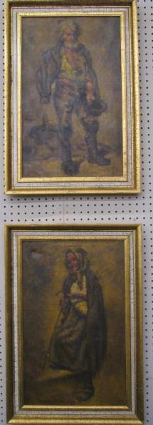 Appraisal: Pair of Italian Oil Paintings On Canvas depicting old woman