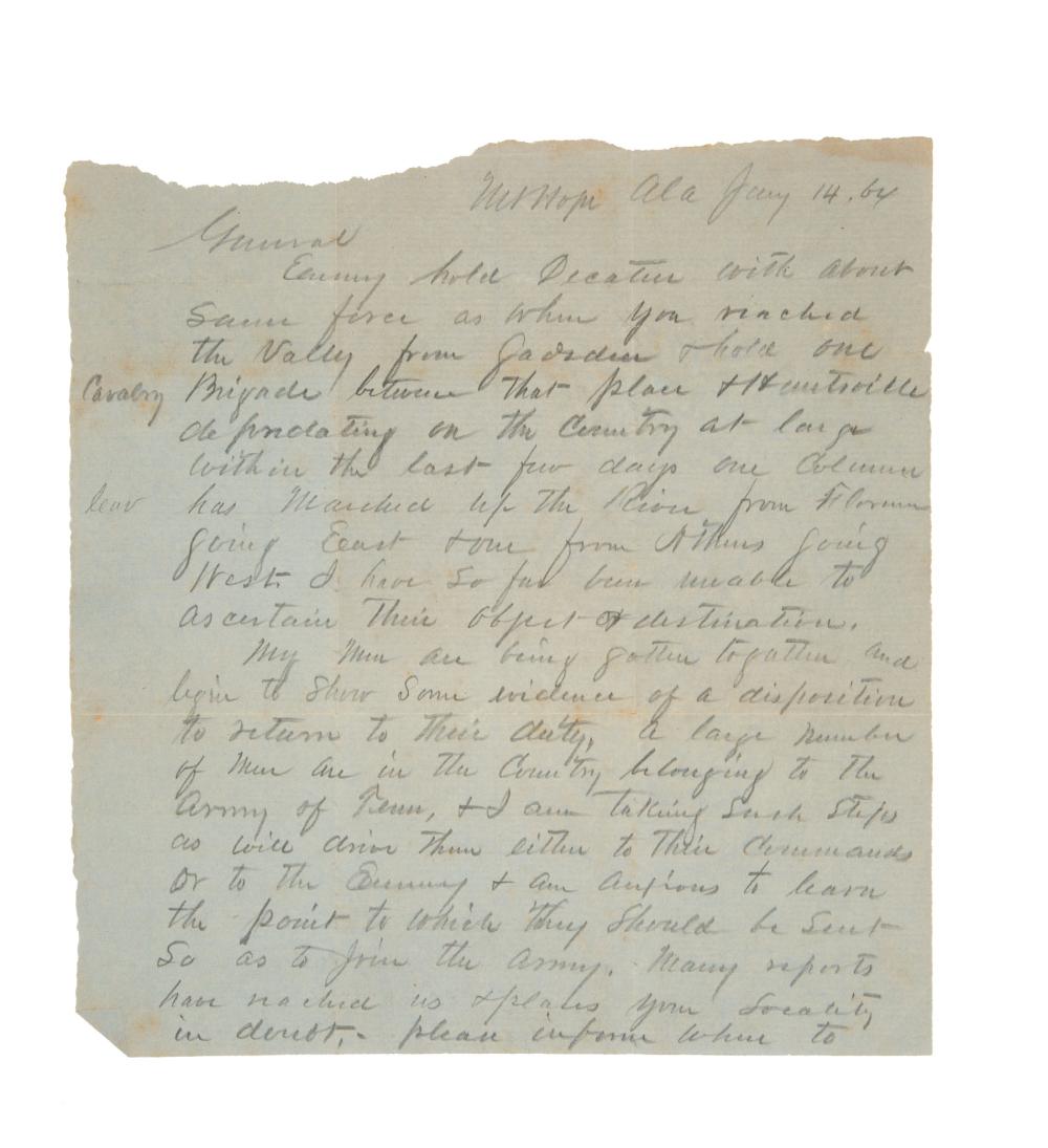 Appraisal: Confederate Brigadier General Phillip Roddey Autograph Letter Signed two pages