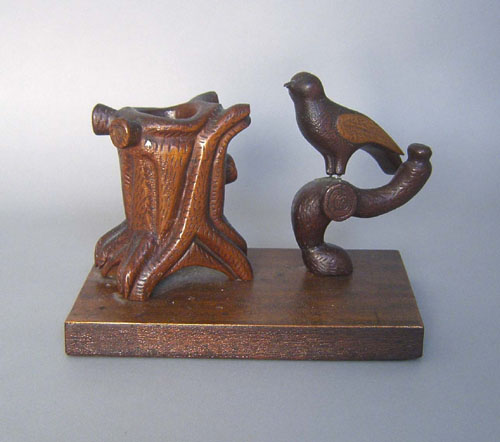 Appraisal: Carved bird and stump inkwell late th c h w