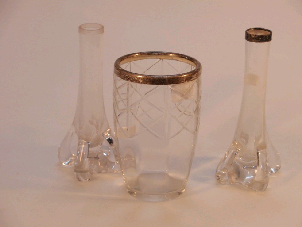 Appraisal: An early thC cut glass vase with silver collar cm