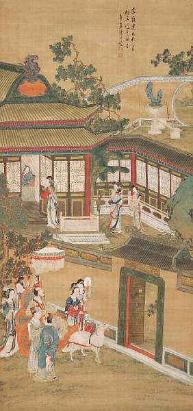 Appraisal: Attributed to Chen Hongshou - Palace Garden Hanging scroll ink