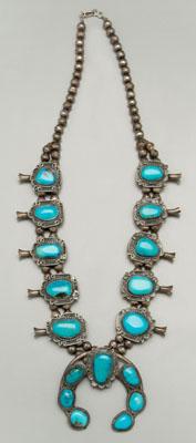 Appraisal: Navajo silver squash blossom necklace ten blossoms set with medium