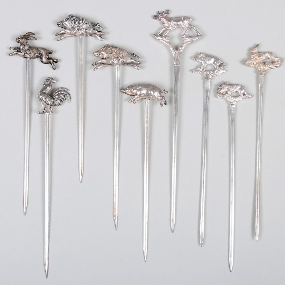 Appraisal: Group of Nine of Continental Silver Plate Meat Skewers with