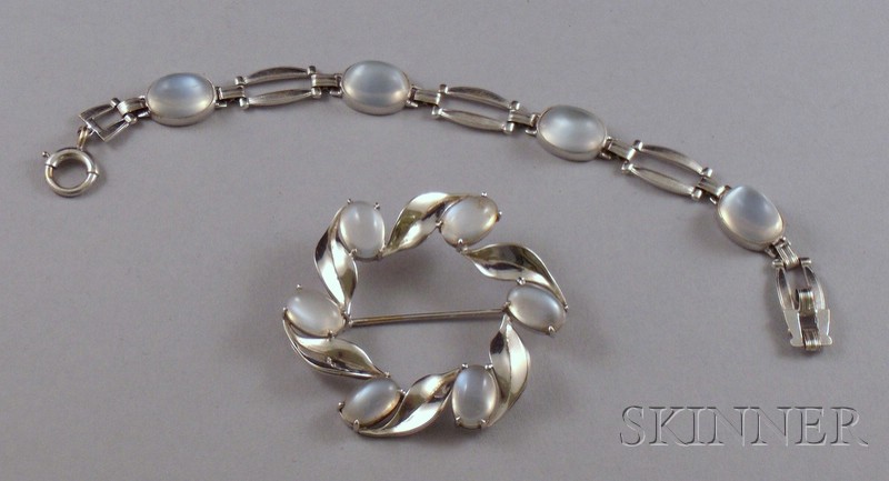 Appraisal: kt White Gold and Moonstone Bracelet and Similar Brooch