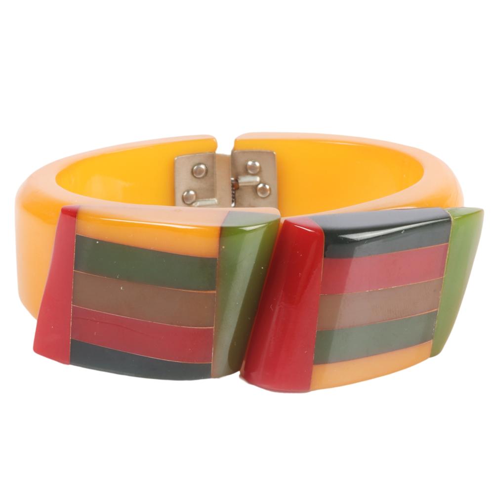 Appraisal: HINGED PHILADELPHIA STYLE BAKELITE BRACELET INNER WIDTH AT WIDEST X