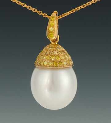 Appraisal: A South Sea Pearl and Yellow Diamond Pendant k yellow