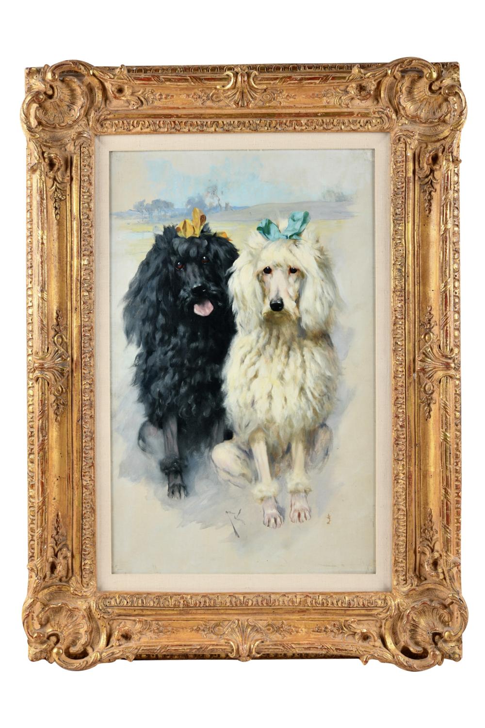 Appraisal: ARTHUR WARDLE - TWO STANDARD POODLES oil on canvas signed