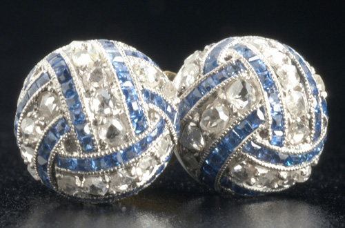 Appraisal: Art Deco diamond and sapphire earrings in pt designed as