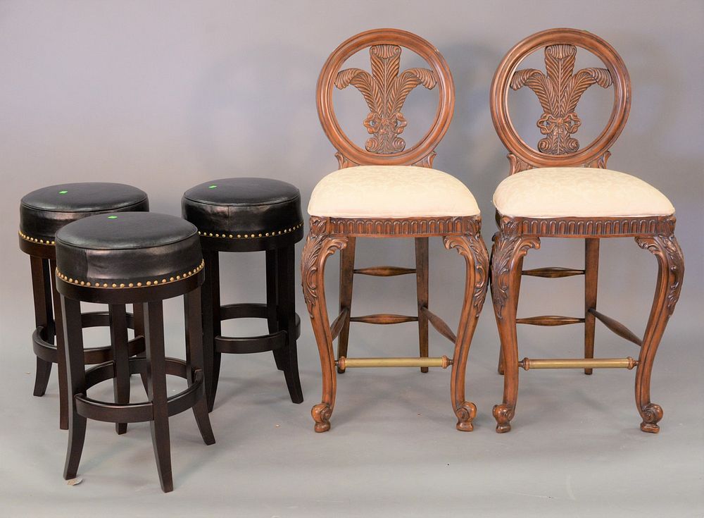 Appraisal: Five bar stools to include three leather upholstered stools along