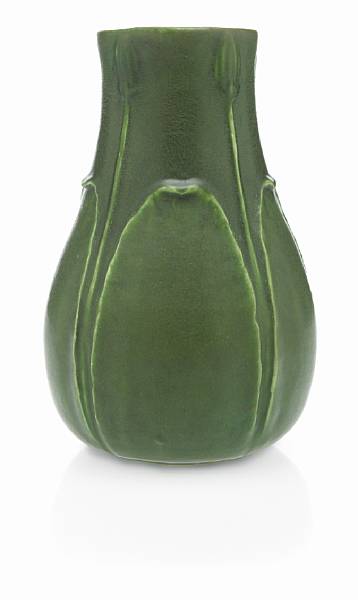 Appraisal: An American art pottery green glazed ceramic vase circa with