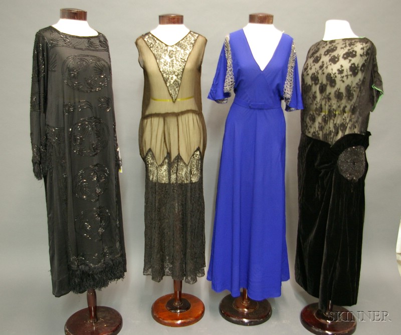 Appraisal: Four s- s Party Dresses including three black lace or