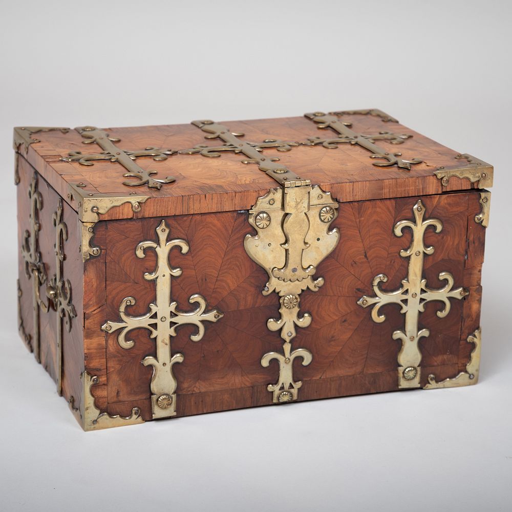 Appraisal: Fine Louis XIV Brass-Mounted Tulipwood Parquetry Coffret Opening to a