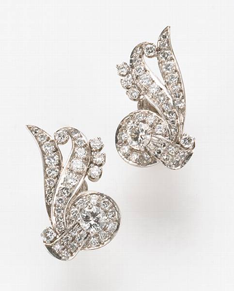 Appraisal: A pair of diamond and platinum spray motif earrings circa