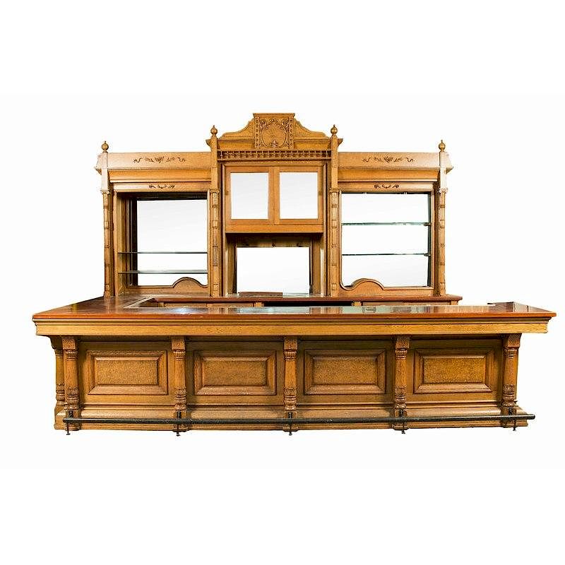 Appraisal: Historic Antique Front Back Bar Historic monumental antique oak and