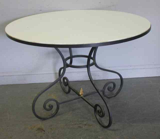 Appraisal: French Iron Milk Glass Round Table From a Manhattan NY