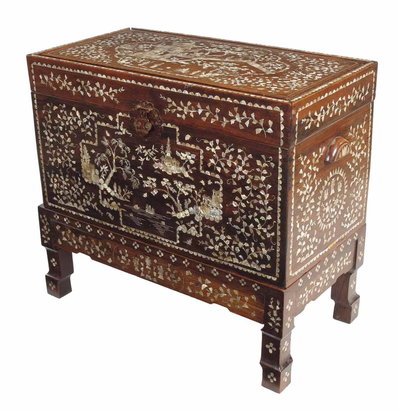 Appraisal: A Chinese hardwood and mother of pearl inlaid chest on