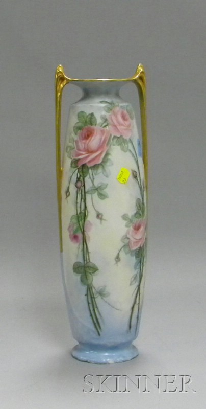 Appraisal: Large Gilt and Hand-painted Rose Decorated Porcelain Vase unsigned ht