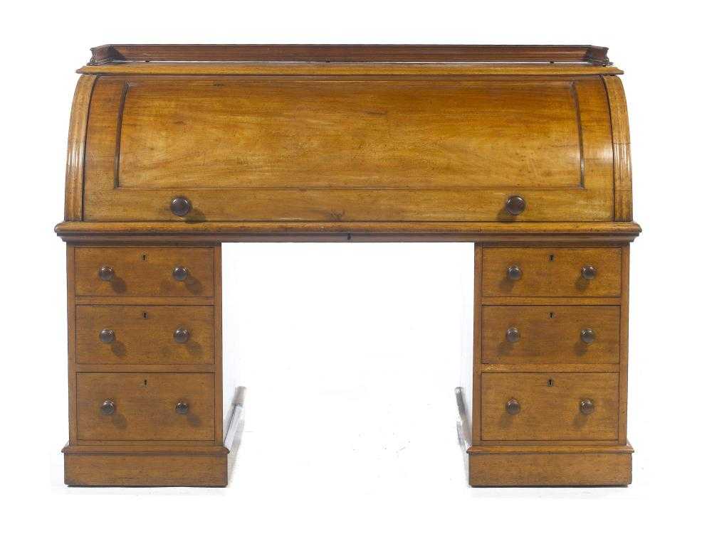 Appraisal: A VICTORIAN MAHOGANY CYLINDER DESK with moulded three quarter gallery