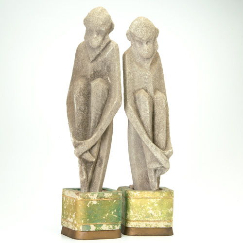 Appraisal: ARCHITECTURAL Pair of carved limestone monkey figures possibly architectural ornaments