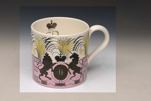 Appraisal: Eric Ravilious for WedgwoodA Queen Elizabeth II Coronation mug printed