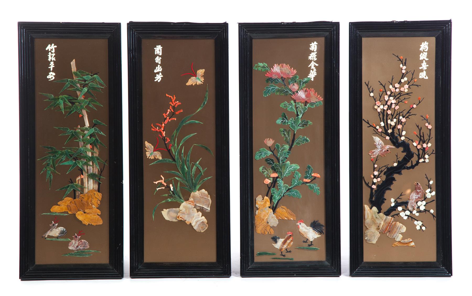 Appraisal: FOUR CHINESE WALL PLAQUES Second half- th century Flora and