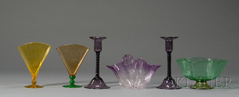 Appraisal: Four Pieces of Steuben and a Pair of Candlesticks Art