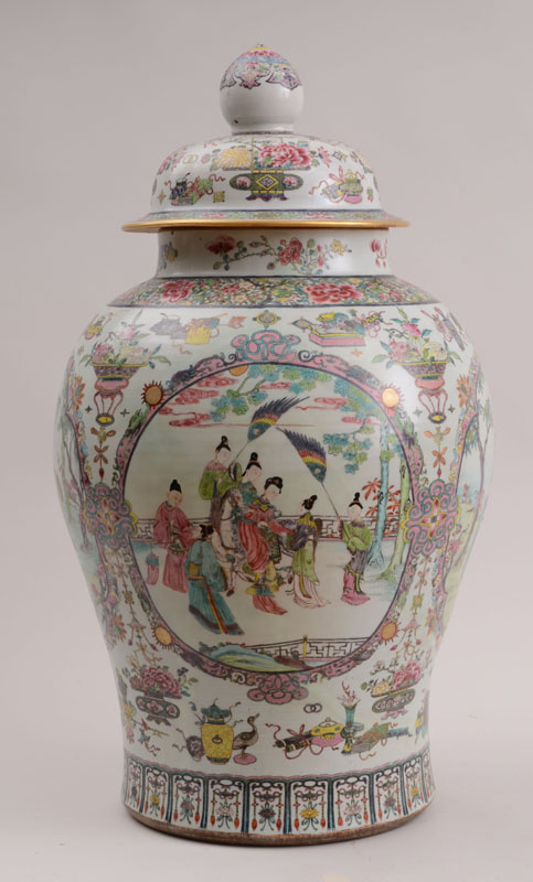 Appraisal: CHINESE FAMILLE ROSE PORCELAIN LARGE BALUSTER-FORM VASE AND COVER Unmarked